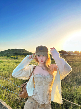 Xinlei Lin 2026年春20马海毛35羊毛白色针织开衫外套长袖毛衫