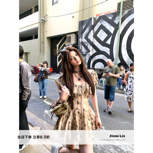XinleiLin双色印花连衣裙短裙