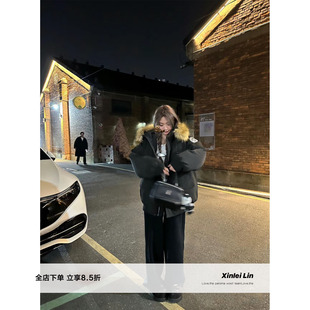Lin Xinlei 雪宝宝大毛领防风派克90白鸭绒羽绒服外套女秋冬