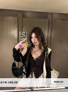 Xinlei Lin  乱世佳人 蕾丝蝴蝶结饰褶皱显瘦修身无袖吊带上衣女
