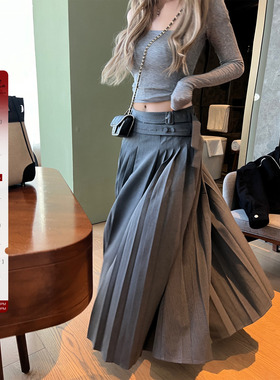 Xinlei Lin 即兴秩序 open *y英伦时髦开衩大摆量百褶裙长半身裙