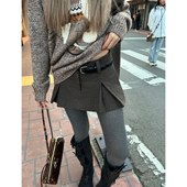 冬日圆舞曲 Xinlei Lin 50羊毛毛呢双色a字半身褶裙