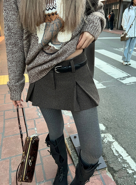 Xinlei Lin 冬日圆舞曲 50羊毛毛呢双色a字半身褶裙