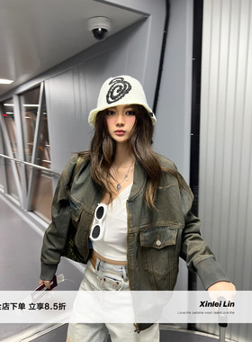 Xinlei Lin “绣色黎明”私服acn*重装机车棒球服牛仔外套女春夏