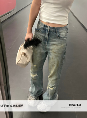 Xinlei Lin 推荐！版型超赞“复古丹宁”补丁破洞微微泥染牛仔裤