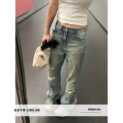 Xinlei Lin 推荐！版型超赞“复古丹宁”补丁破洞微微泥染牛仔裤
