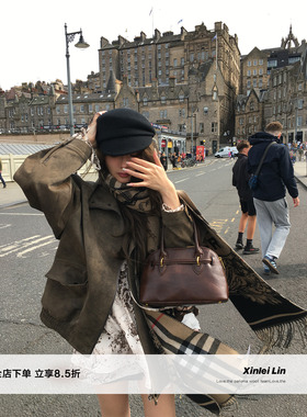 Xinlei Lin“巴赫旧约”仿麂皮纹理感复古做旧廓形皮衣短夹克外套