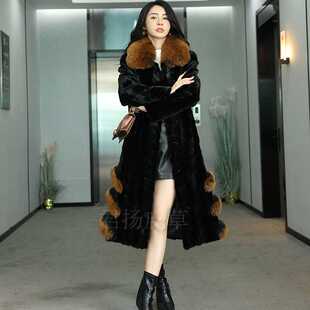 水貂毛 2025金色貂皮大衣女100%真貂狐狸海宁皮草外套过膝长款