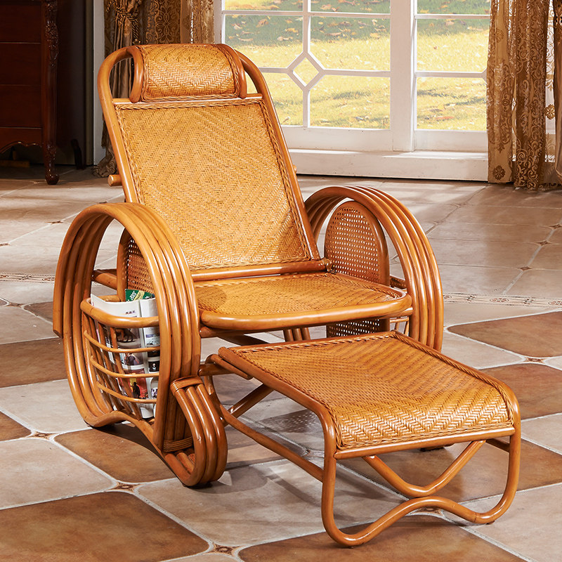 藤椅躺椅午休折叠椅老人阳台家用午睡靠背椅天然真藤藤编椅子滕椅