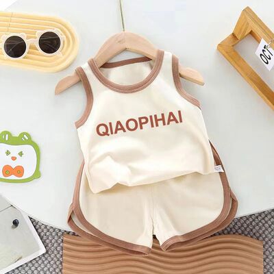 Summer New Kids Vest Sets Boys Girls Thin Tops+Shorts 2Pcs S