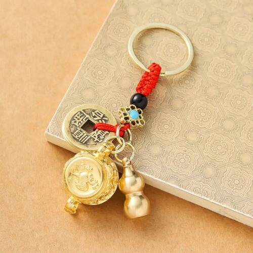 Copper Zodiac Cornucopia Key Chain Rotatable Brass Coins Chi
