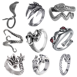 Retro Punk Snake Dragon Ring for Men Women Exaggerated Antiq