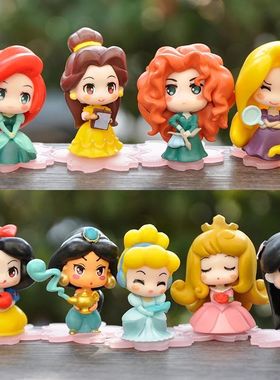 9 Pcs/Set Kawaii Q Princess 6cm Rapunzel Snow White Jasmine