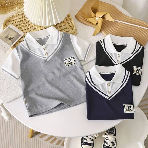 1pcs Summer Kid College Style Tops Clothes Boys Polo Shirt C