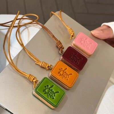 Creative Mahjong Keychain Handmade Leather Mahjong Charm Luc