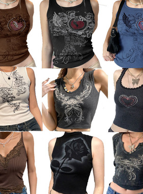 2024Vintage Clothes Y2k Corset Crop Top Women Cyber Baby Te