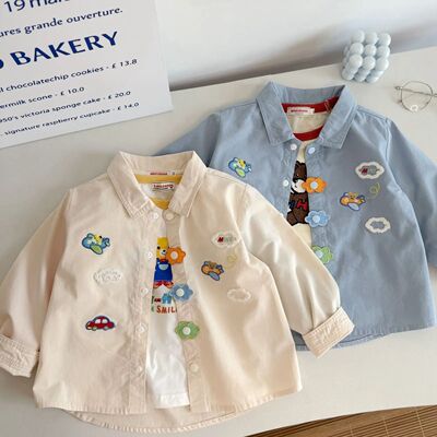 Children Boys Autumn Shirts Kids Boys Plane Embroidery Coat
