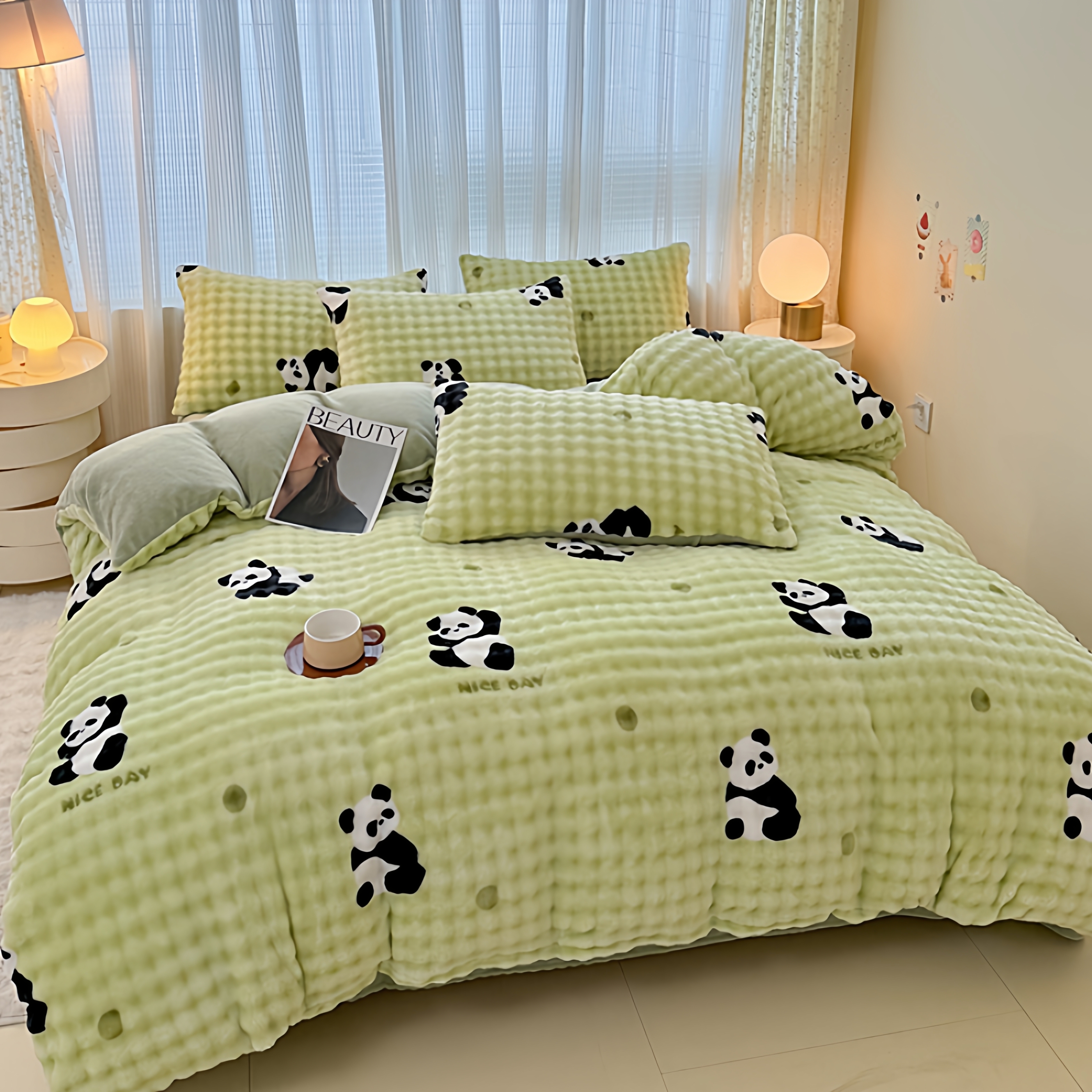 FUANINAIART家纺A类母婴级兔兔绒四件套牛奶绒无静电加厚床单床笠