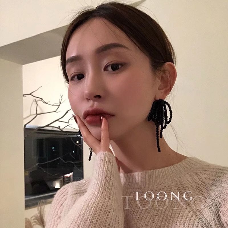法式小众蝴蝶结珍珠流苏耳环串珠复古夸张气质超仙渡假耳饰耳钉