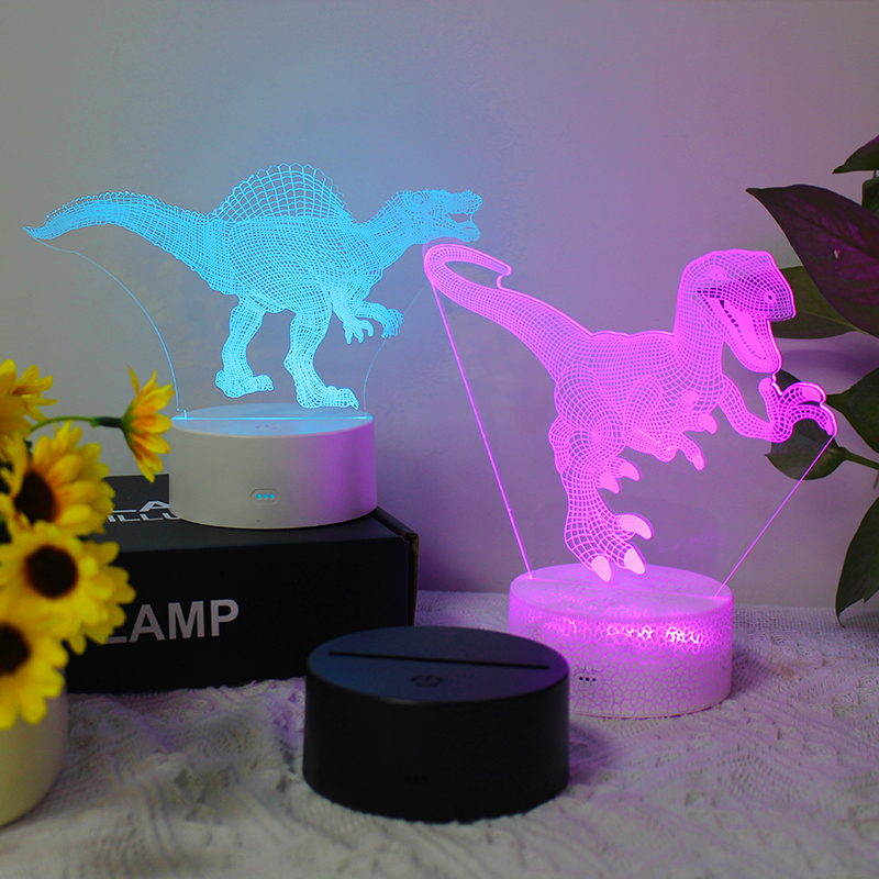 3d恐龙小夜灯创意led立体视觉台灯儿童房卡通卧室床头灯生日礼物