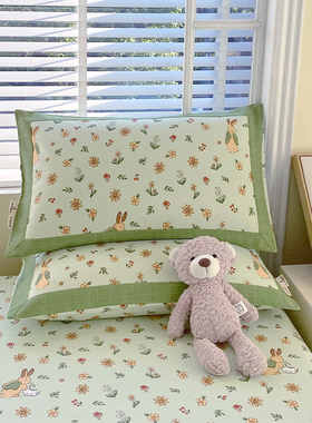 100全棉老粗布枕套单个48cmx74cm绿色加厚家用夏季吸汗成人枕头套