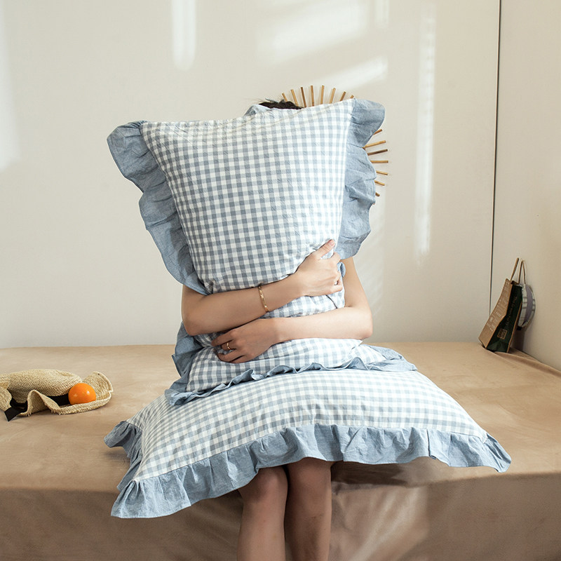 花边纯棉枕头套一对装枕头外套荷叶边公主风全棉水洗棉枕套拉链式