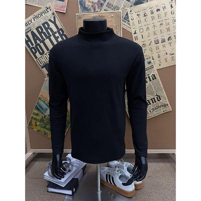 黑色半高领德绒打底衫男款秋冬美式cleanfit内搭无帽正肩修身卫衣