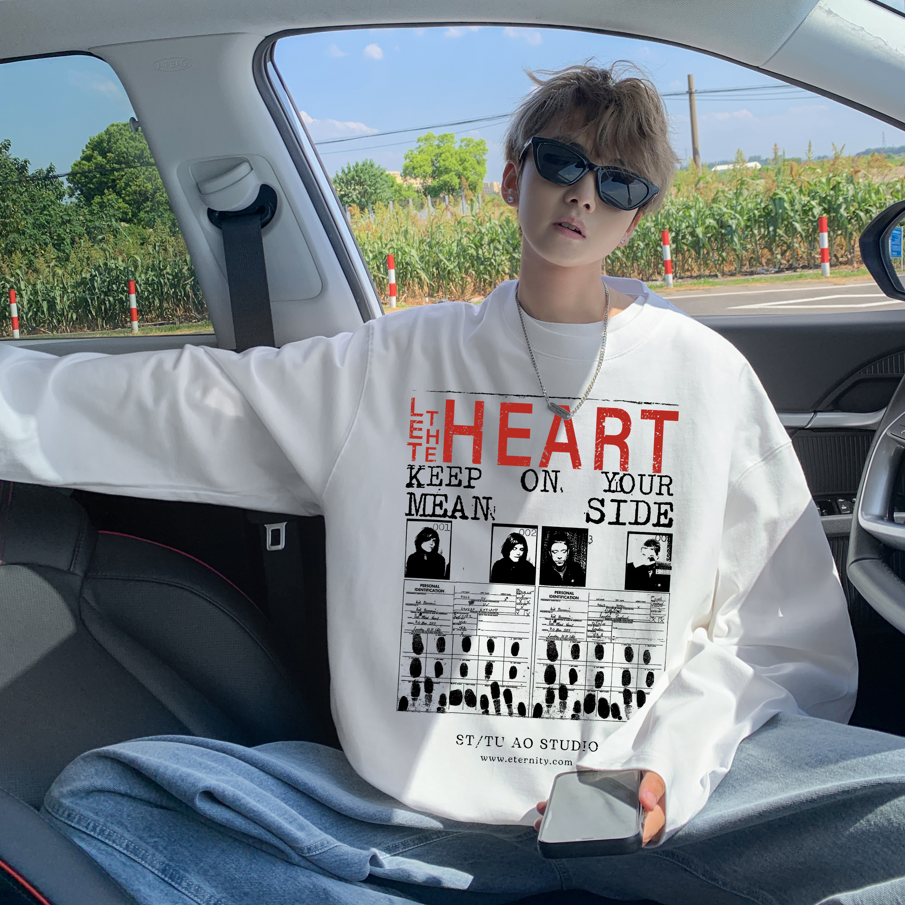 美式复古纯棉印花t恤男秋季潮牌重磅cleanfit短袖痞帅宽松长袖