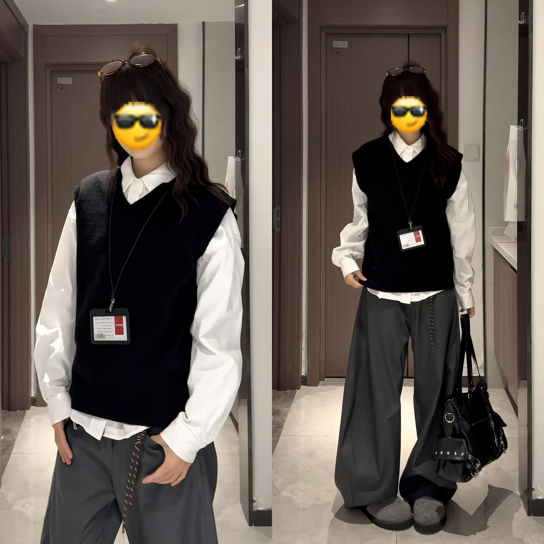 黑色学院风V领针织马甲男款秋冬高级感叠穿毛衣韩版内搭无袖背心