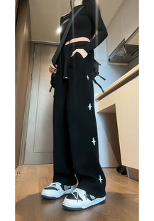 加绒直筒垂感阔腿裤 子高街男生秋冬星星hiphop卫裤 vibe裤 美式