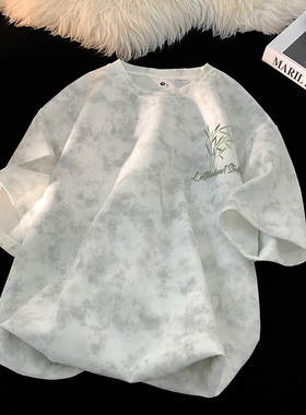 短袖男款爆款2025新款美式潮牌t恤潮流扎染衣服宽松半袖半截袖