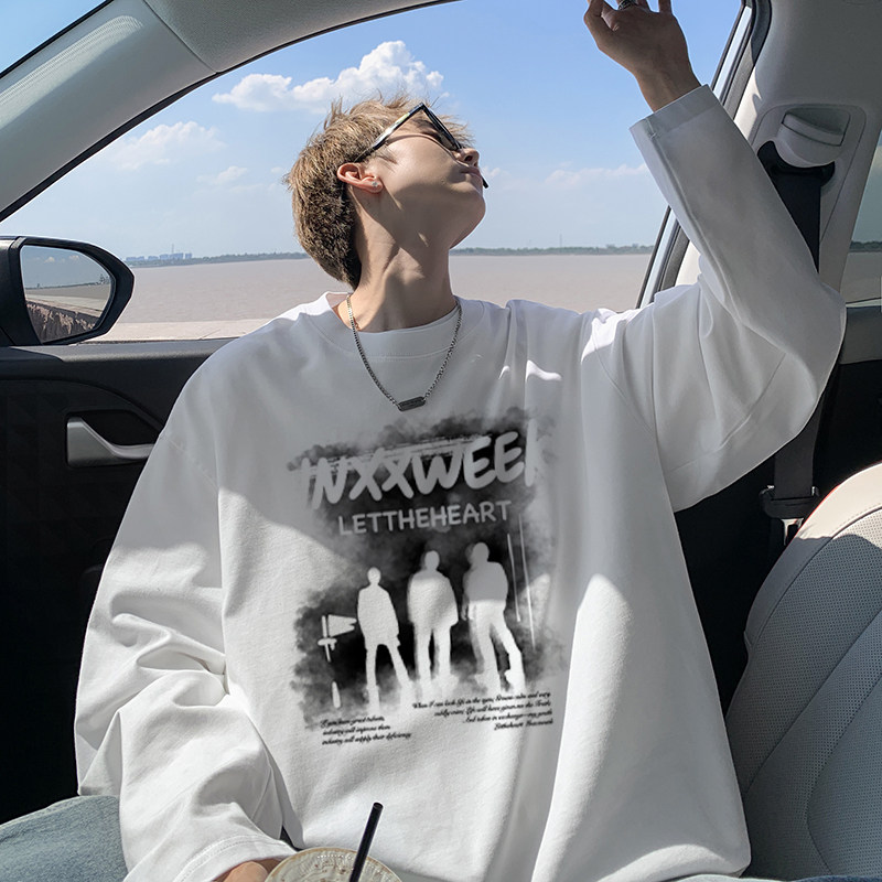 美式秋季长袖t恤男2025新款潮牌ins痞帅青少年印花宽松打底衫