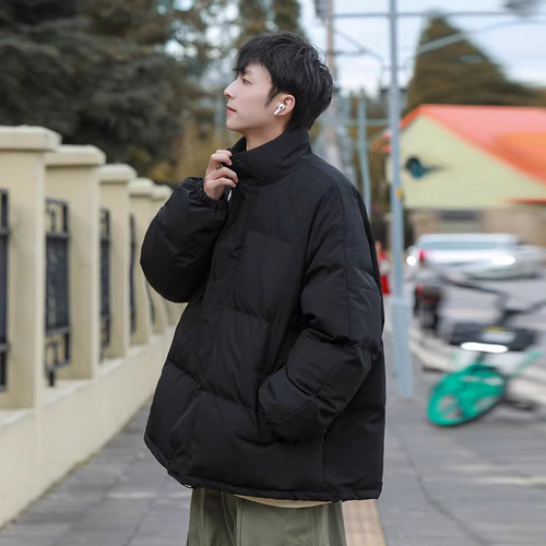 冬季男生立领宽松棉服纯色面包服