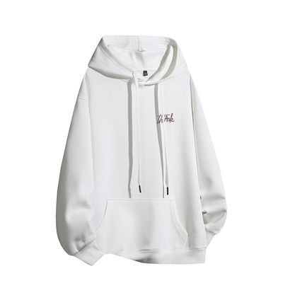 美式卫衣男连帽秋季白色重磅潮流外套男款青少年简约男士帽衫