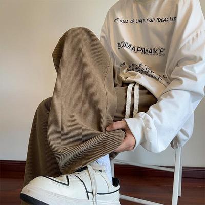 潮牌美式灯芯绒裤子男款秋冬季加绒加厚大码直筒宽松阔腿休闲长裤