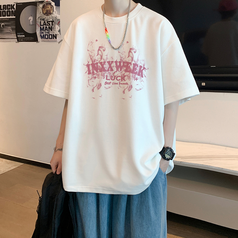 2025新款重磅短袖t恤男夏季潮牌宽松青少年百搭纯棉美式圆领上衣