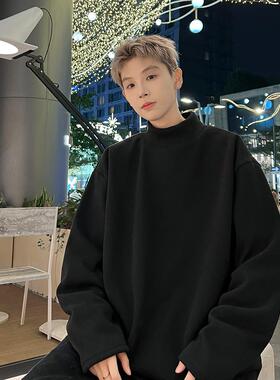 德绒打底衫男款秋冬季加绒半高领长袖t恤男生保暖卫衣内搭上衣服