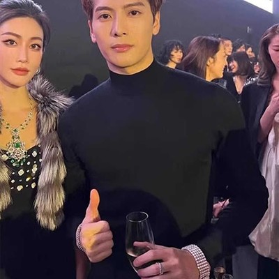 德绒打底衫男款潮牌潮流秋冬季西装内搭半高领长袖t恤加绒卫衣男