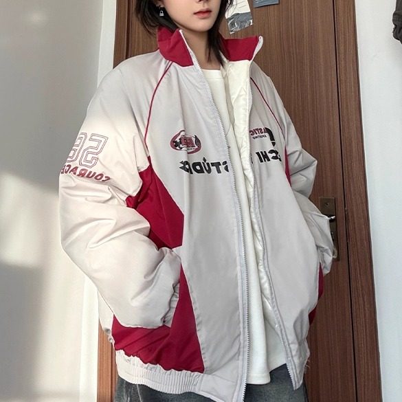 美式机车棉服高街立领男女冬季潮牌高级感赛车服加厚保暖情侣夹克