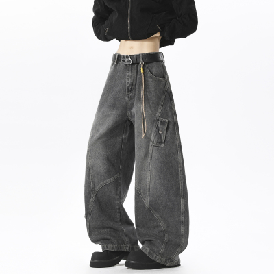 潮牌大口袋美式弯刀裤高级感痞帅裤子男早秋中性风穿搭工装牛仔裤