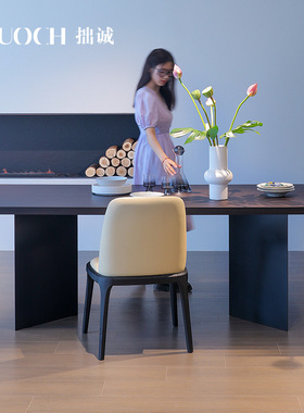 意式极简设计师餐桌椅家用大小户型客厅书桌一体长方形饭桌子定制