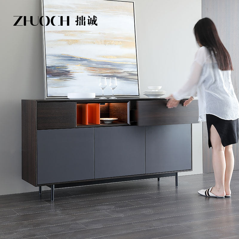 极简餐边柜简约现代小户型轻奢洒柜家用一体靠墙装饰储物高柜定制