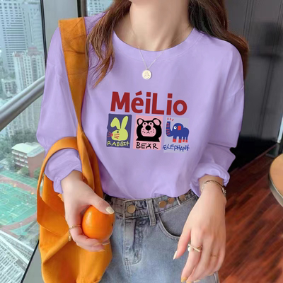 纯棉长袖休闲百搭T恤女宽松