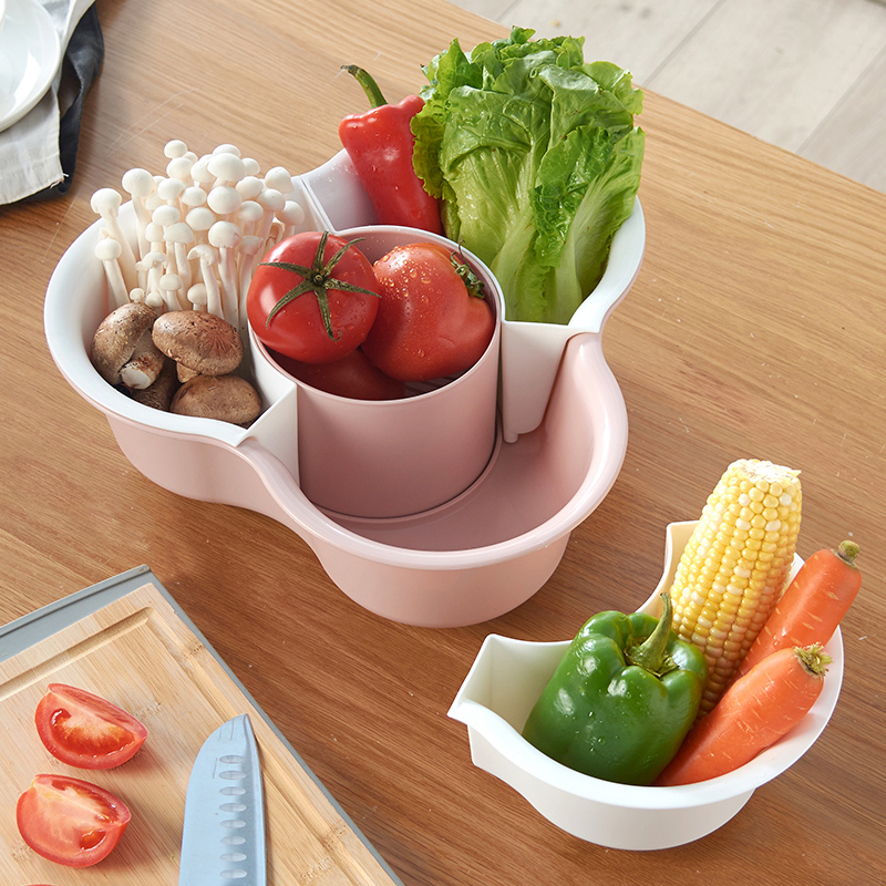 抖音同款火锅拼盘沥水篮厨房塑料洗菜盆大号家用蔬菜水果分格篮子在类目 餐饮具, 餐具, 果盆/果盘/果篮中 - 来自Buy2taobao.com提供专业的淘宝代购服务