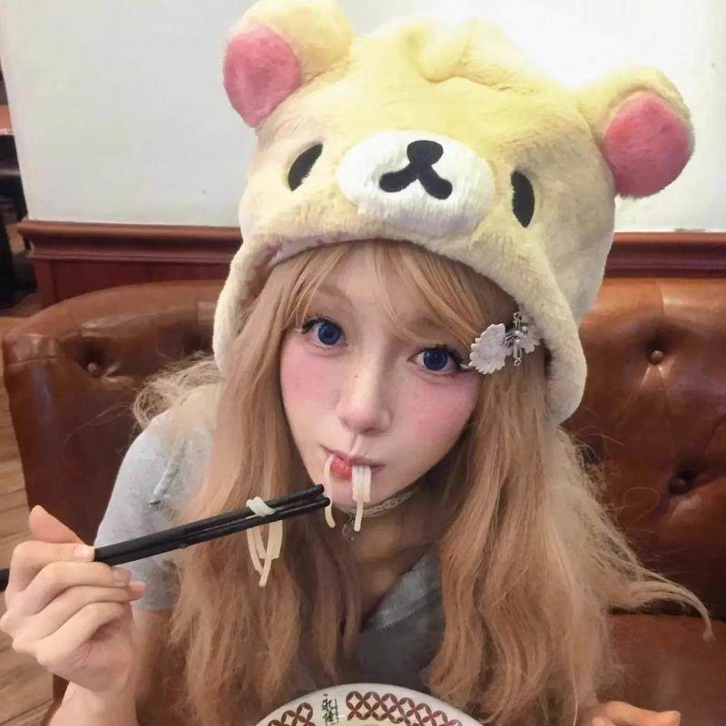 超萌布偶小熊毛绒玩偶帽子女秋冬韩版少女心粉色轻松熊卡通头套帽