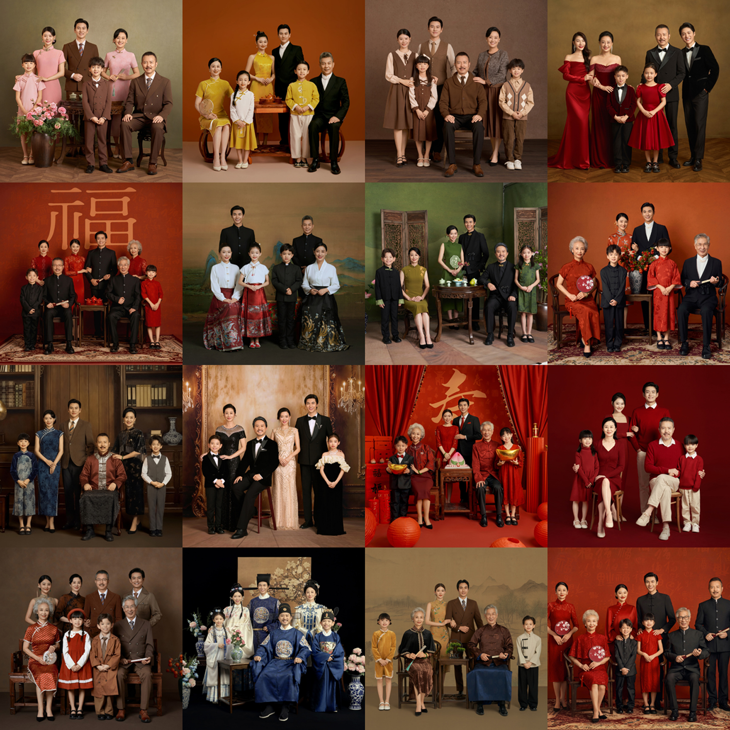 新款一家六口拍照复古亲子装礼服