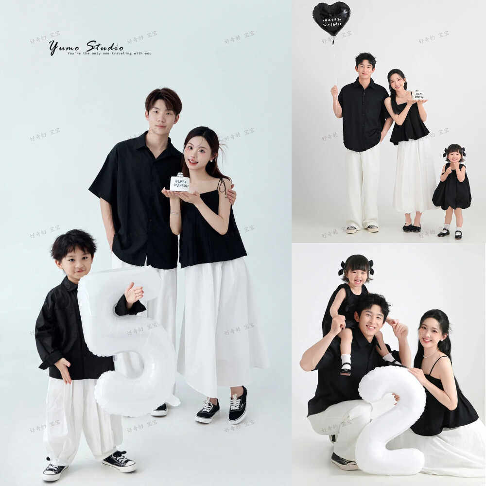 一家四口全家福摄影服装家庭装