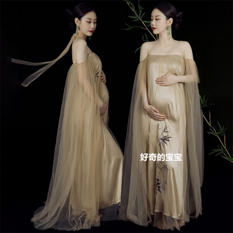 사진 스튜디오 테마 출산 사진 의류 유행 미적 작은 신선한 튜브 탑 드레스 임신 어머니 큰 배꼽 사진 사진 의류