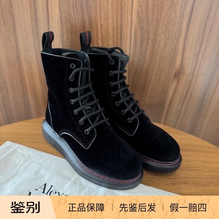 现货  Alexander Mcqueen麦昆女士牛皮丝绒短靴