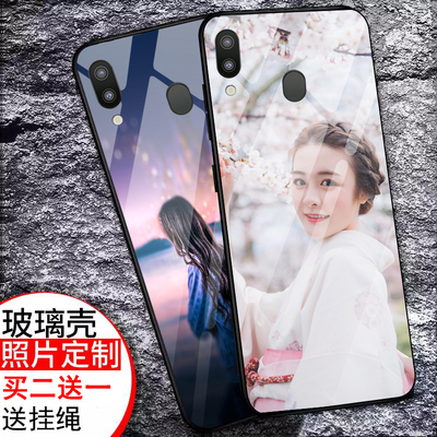 三星M20钢化玻璃壳抖音网同款私人定制照片个性创意潮情侣卡通小清新防摔硅胶软边定做DIY男女通用款